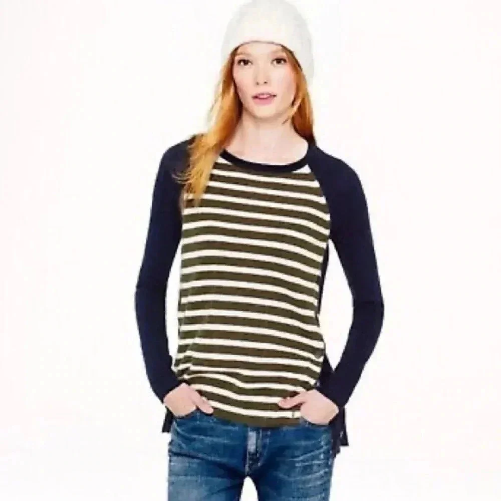 J.CREW Striped Elbow Patch Sweater XXS